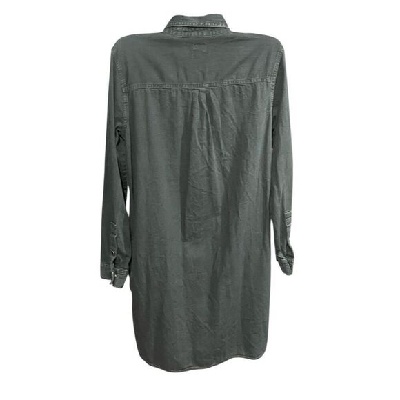 GAP Black Wash Denim Ling Sleeve Snap Button Front Cotton Dress Front & Side Poc - Picture 2 of 6